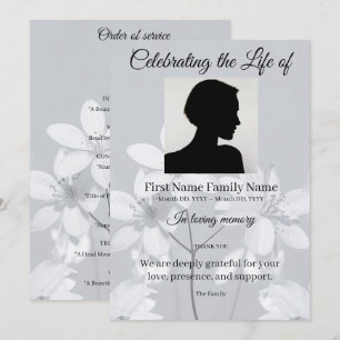 Grey flower order of service invitation
