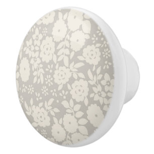 Grey Flower Painting Pattern Ceramic Knob