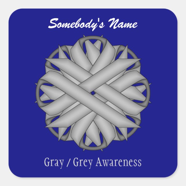 Grey Flower Ribbon by Kenneth Yoncich Square Sticker (Front)