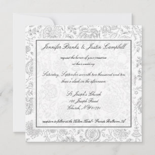 Grey Flower Wallpaper Wedding Invitations