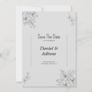 Grey Flower Wedding Invitation 