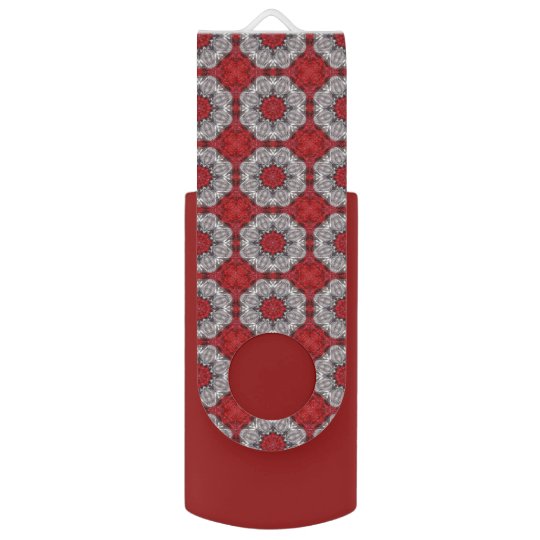 Grey Flower With Red On Textured Red USB Flash Drive