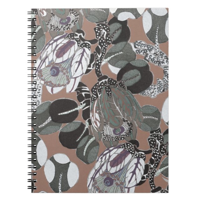Grey flowers and brown pattern notebook (Front)