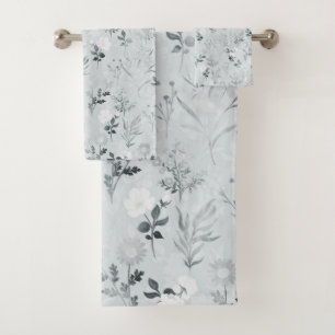 Grey Flowers Botanical Painting Bath Towel Set