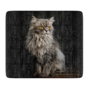 Grey Fluffy Cat Cutting Board