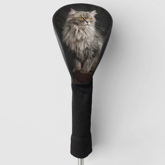 Grey Fluffy Cat  Golf Head Cover (Front)