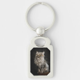 Grey Fluffy Cat  Key Ring