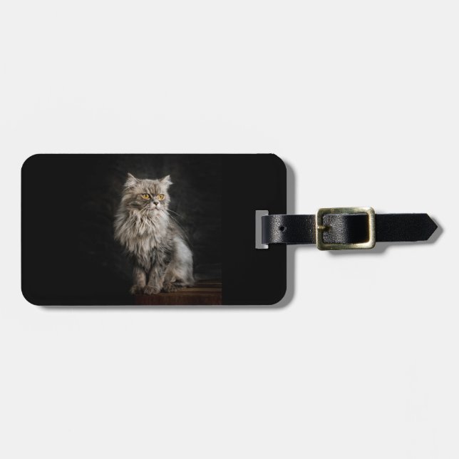 Grey Fluffy Cat  Luggage Tag (Front Horizontal)