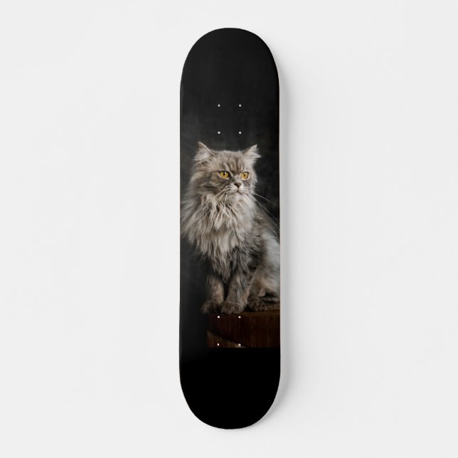 Grey Fluffy Cat  Skateboard (Front)