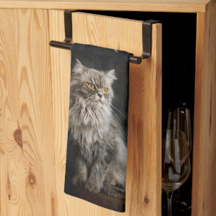 Grey Fluffy Cat Tea Towel