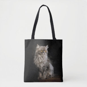 Grey Fluffy Cat Tote Bag