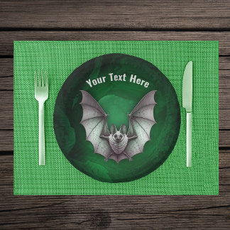 Grey Flying Bat Glowing Green Spooky Cave Paper Plate