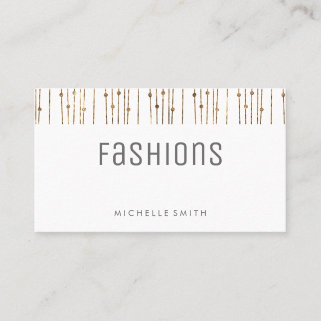 Grey Font Minimalist | Gold Beads Business Card (Front)
