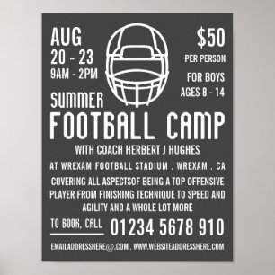 Grey Football Helmet, Football Camp Advertising Poster