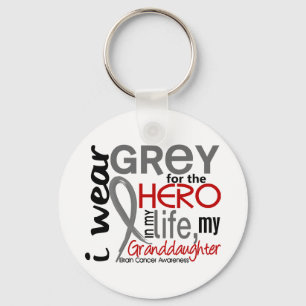Grey For My Hero 2 Granddaughter Brain Cancer Key Ring