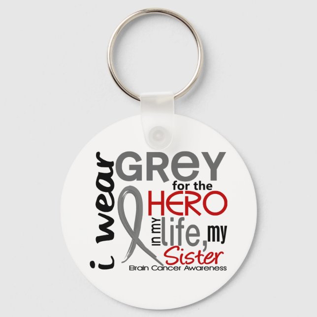 Grey For My Hero 2 Sister Brain Cancer Key Ring (Front)