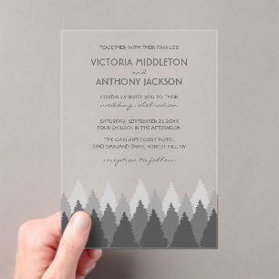 Grey Forest Range Woodland Wedding Acrylic Invitations