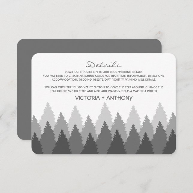 Grey Forest Range Woodland Wedding Detail Enclosure Card (Front/Back)