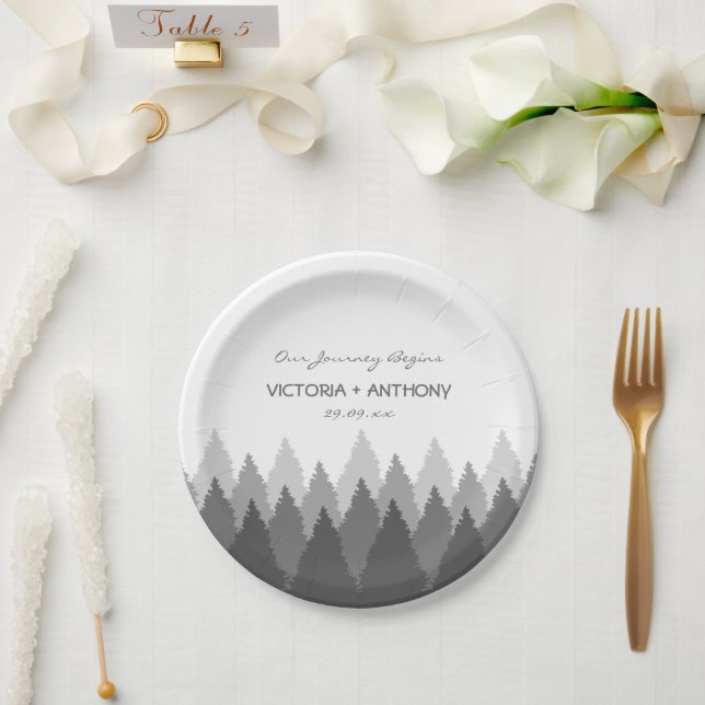 Grey Forest Range Woodland Wedding Paper Plate (Wedding)