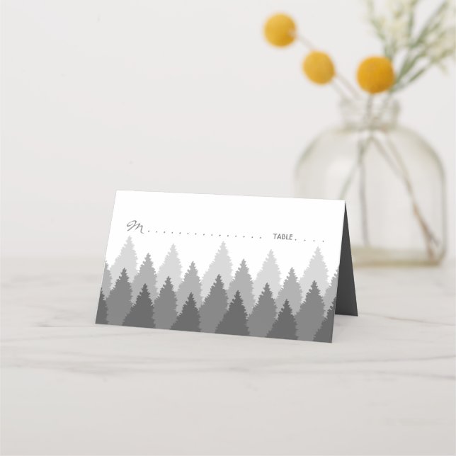 Grey Forest Range Woodland Wedding Place Card (Front)