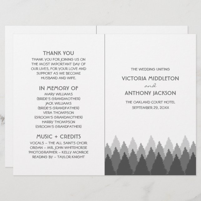 Grey Forest Range Woodland Wedding Program (Front/Back)