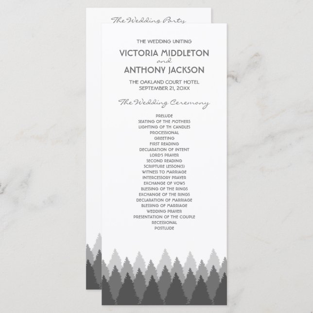 Grey Forest Range Woodland Wedding Programme (Front/Back)