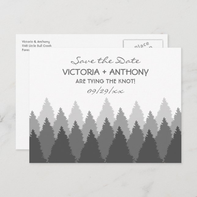 Grey Forest Range Woodland Wedding Save The Date Postcard (Front/Back)