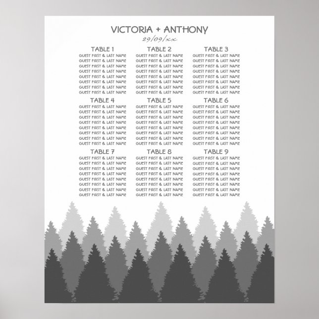Grey Forest Range Woodland Wedding Seating Chart (Front)