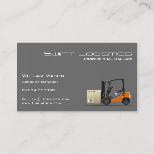 Grey Forklift Logisitcs Professional Business Card (Front)