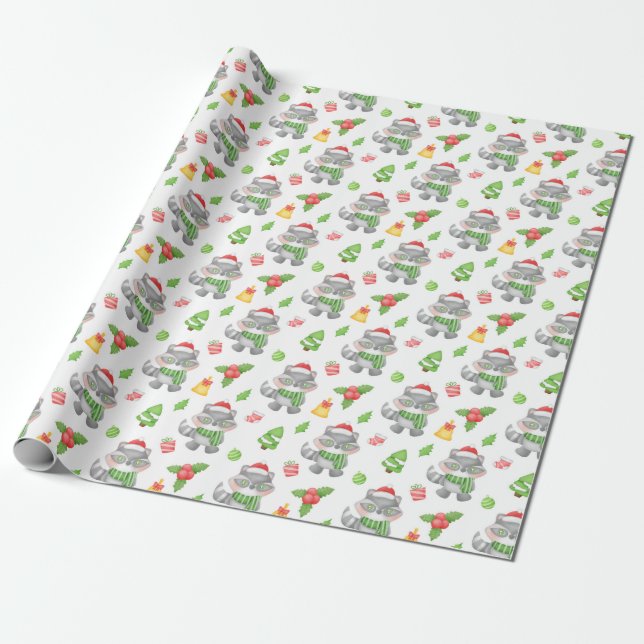 Grey Fox Christmas Wrapping Paper (Unrolled)