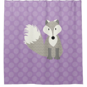 Grey Fox on Lavender Polka Dots Shower Curtain