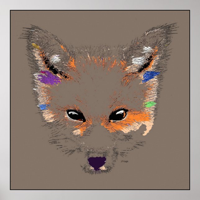 Grey Fox Pop Art Poster Print (Front)