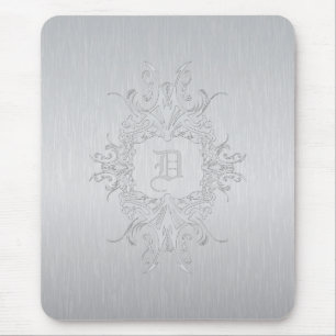 Grey  Frame and Brushed Aluminium-Custom Initial Mouse Mat