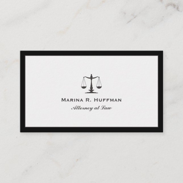 Grey Frame  Attorney  Justice Scale Professional Business Card (Front)