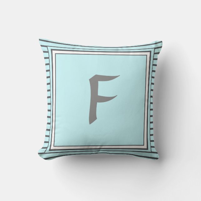 Grey Frame Monogram Letter Stripes Cushion (Front)
