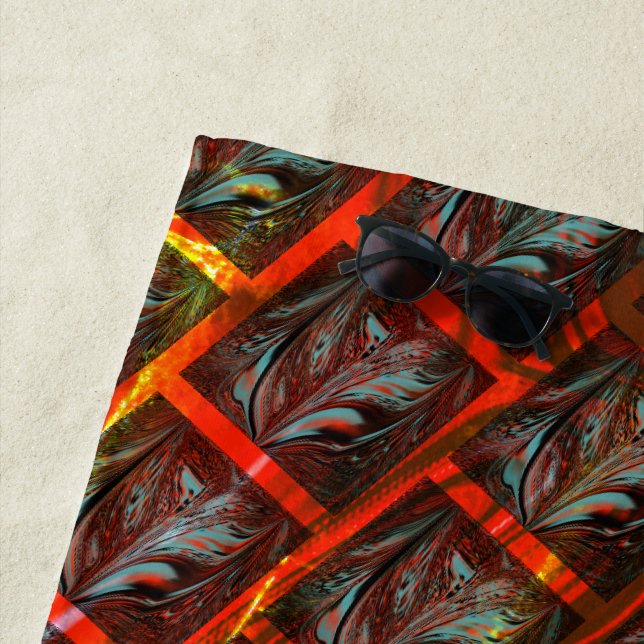Grey 'framed eyes', grazes, squares or red grating beach towel (In Situ)