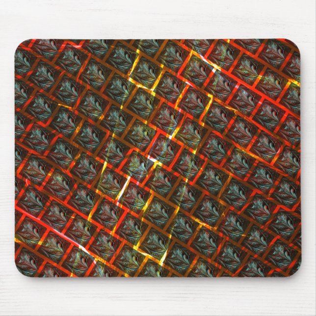 Grey 'framed eyes', grazes, squares or red grating mouse mat (Front)