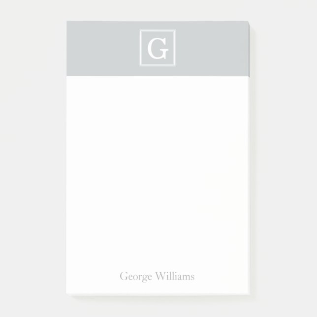 Grey Framed Monogram Personalised Post-it Notes (Front)