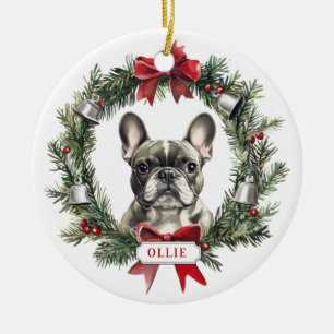 Grey French Bulldog Ceramic Circle Ornament
