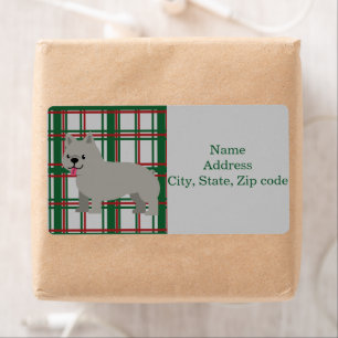 Grey French Bulldog, Christmas Plaid