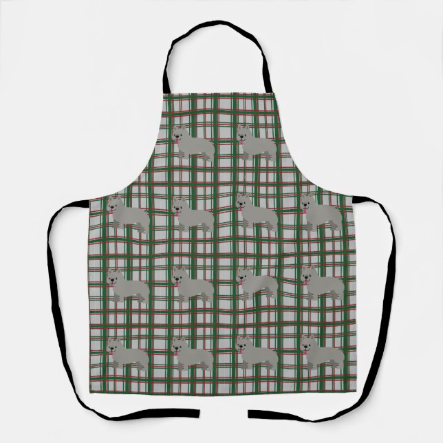 Grey French Bulldog, Christmas Plaid Apron (Front)
