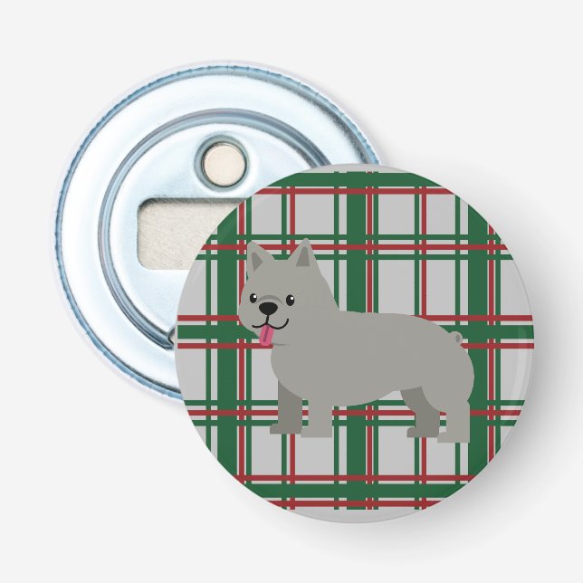 Grey French Bulldog, Christmas Plaid Bottle Opener (Front)