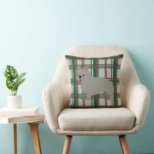 Grey French Bulldog, Christmas Plaid Cushion