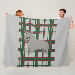 Grey French Bulldog, Christmas Plaid Fleece Blanket