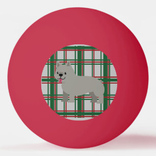 Grey French Bulldog, Christmas Plaid Ping Pong Ball