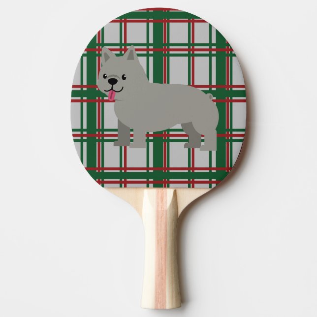 Grey French Bulldog, Christmas Plaid Ping Pong Paddle (Front)