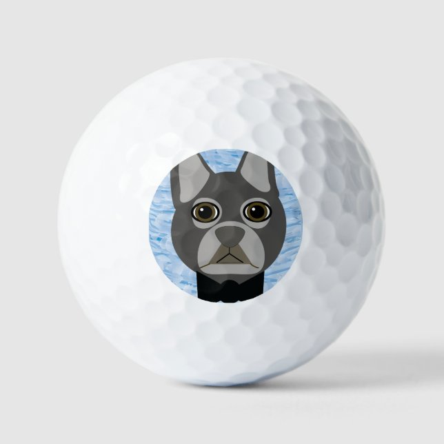 Grey French Bulldog, watercolor blue Golf Balls (Front)