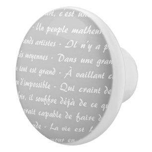 Grey French Script Ceramic Knob