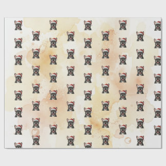 Grey Frenchie Bulldog in Santa Hat Wrapping Paper