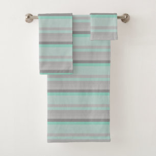 grey   -  fresh green  stripes bath towel set